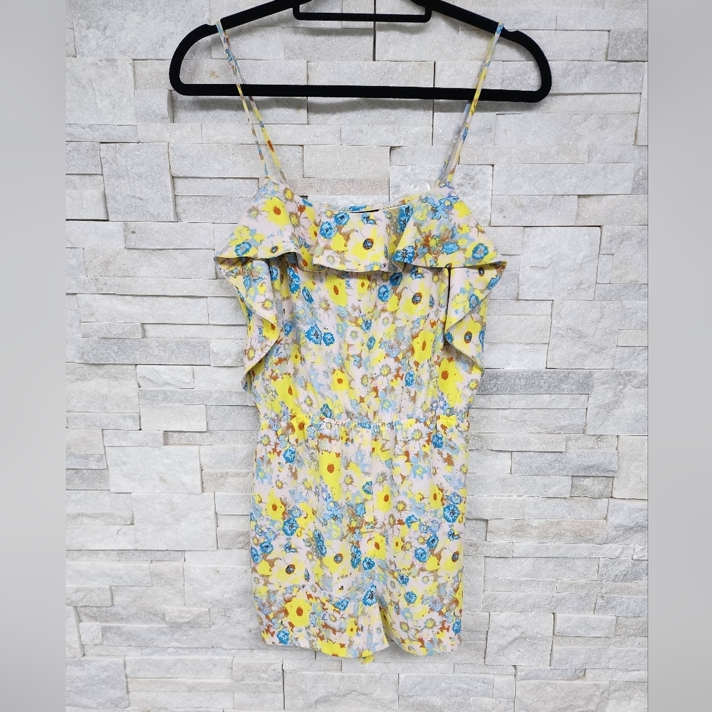 Topshop Floral Romper Shirts Pastel Multi Color Ruffles Straps Shorts Jumpsuit - Picture 3 of 7